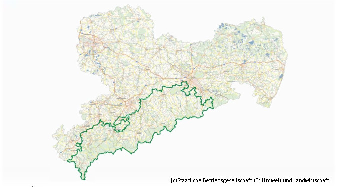 Ausgewiesene Radonvorsorgegebiete in Sachsen