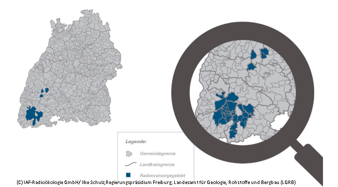 Vorgeschlagene Radonvorsorgegebiete in Baden-Württemberg