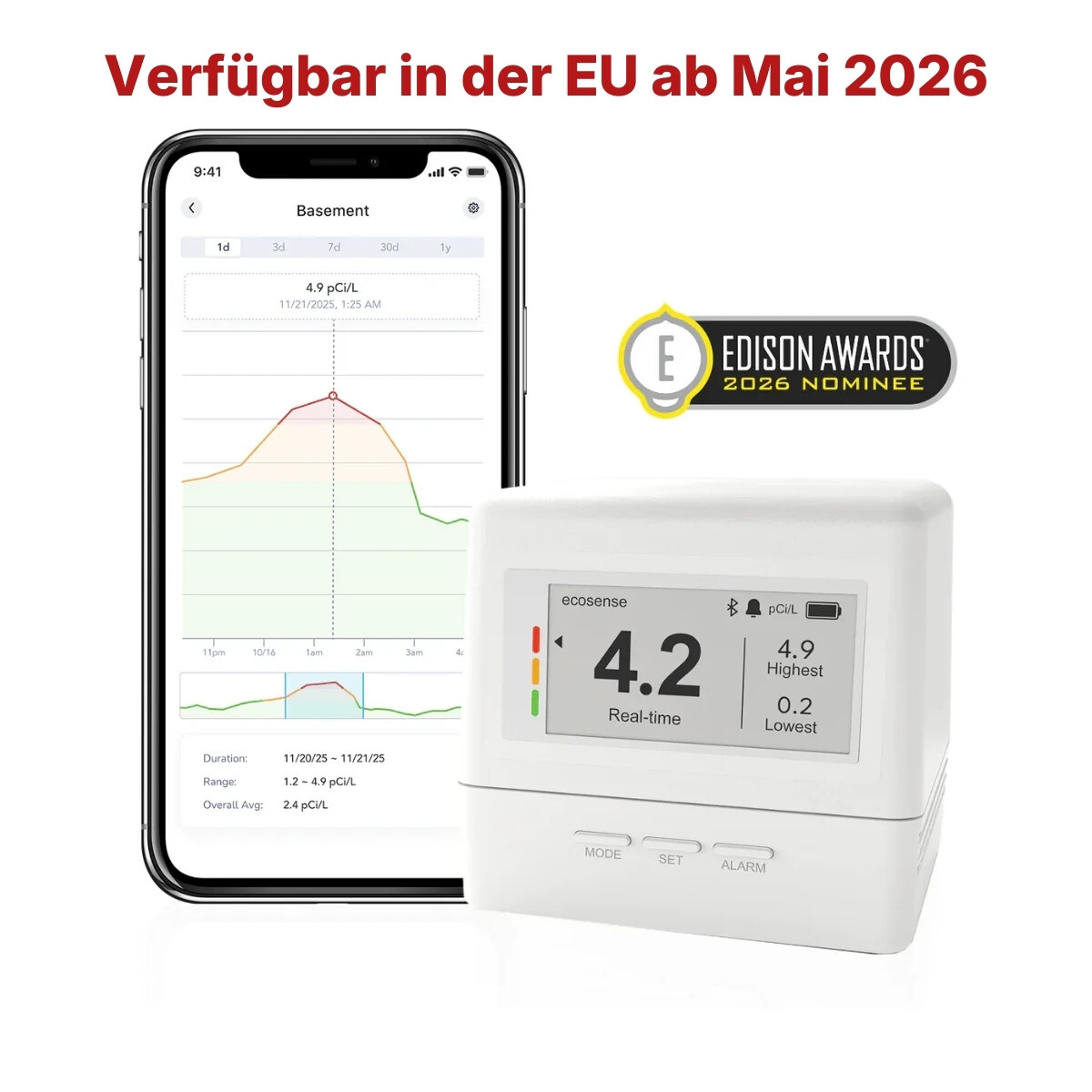 Ecosense | EcoQube Flex – Battery-Powered Radon...